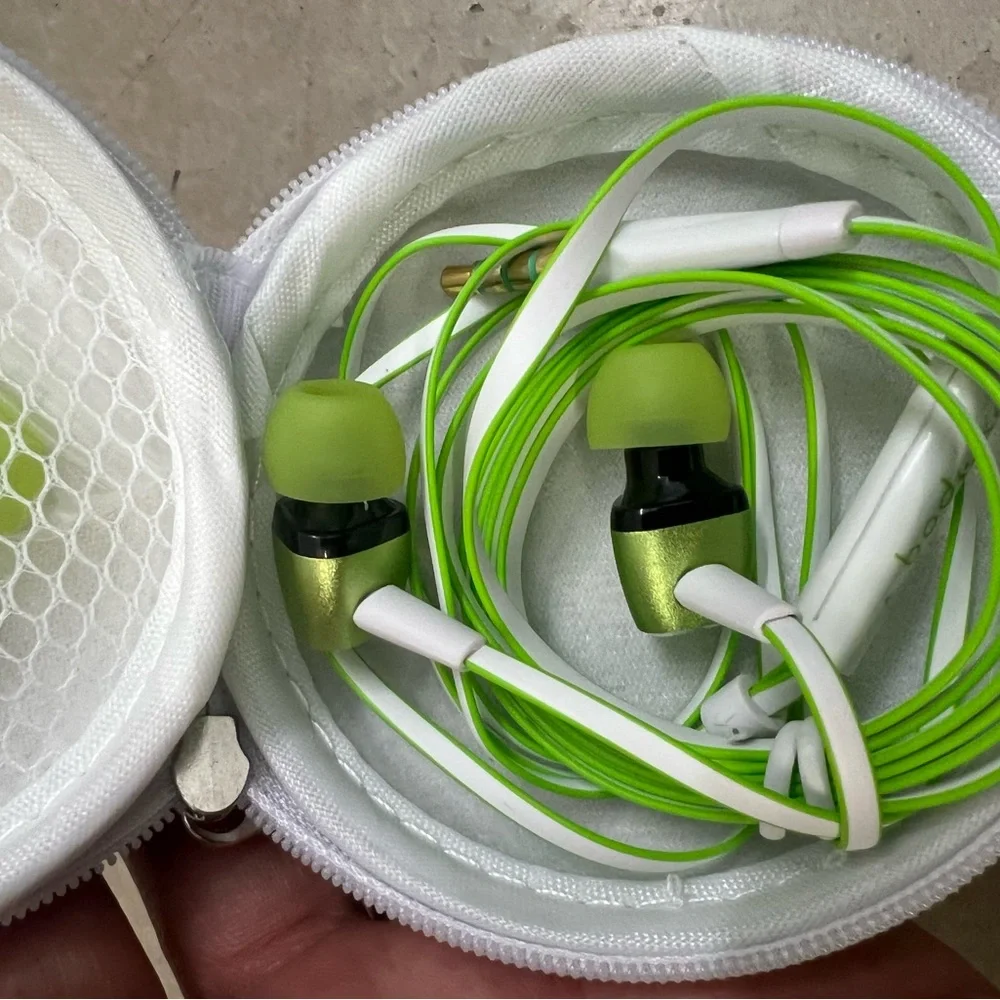 4 Green and White Earbuds with Case